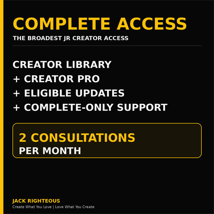 Complete Access — Creator Library, Creator Pro, eligible updates, Complete-only support and two consultations per month