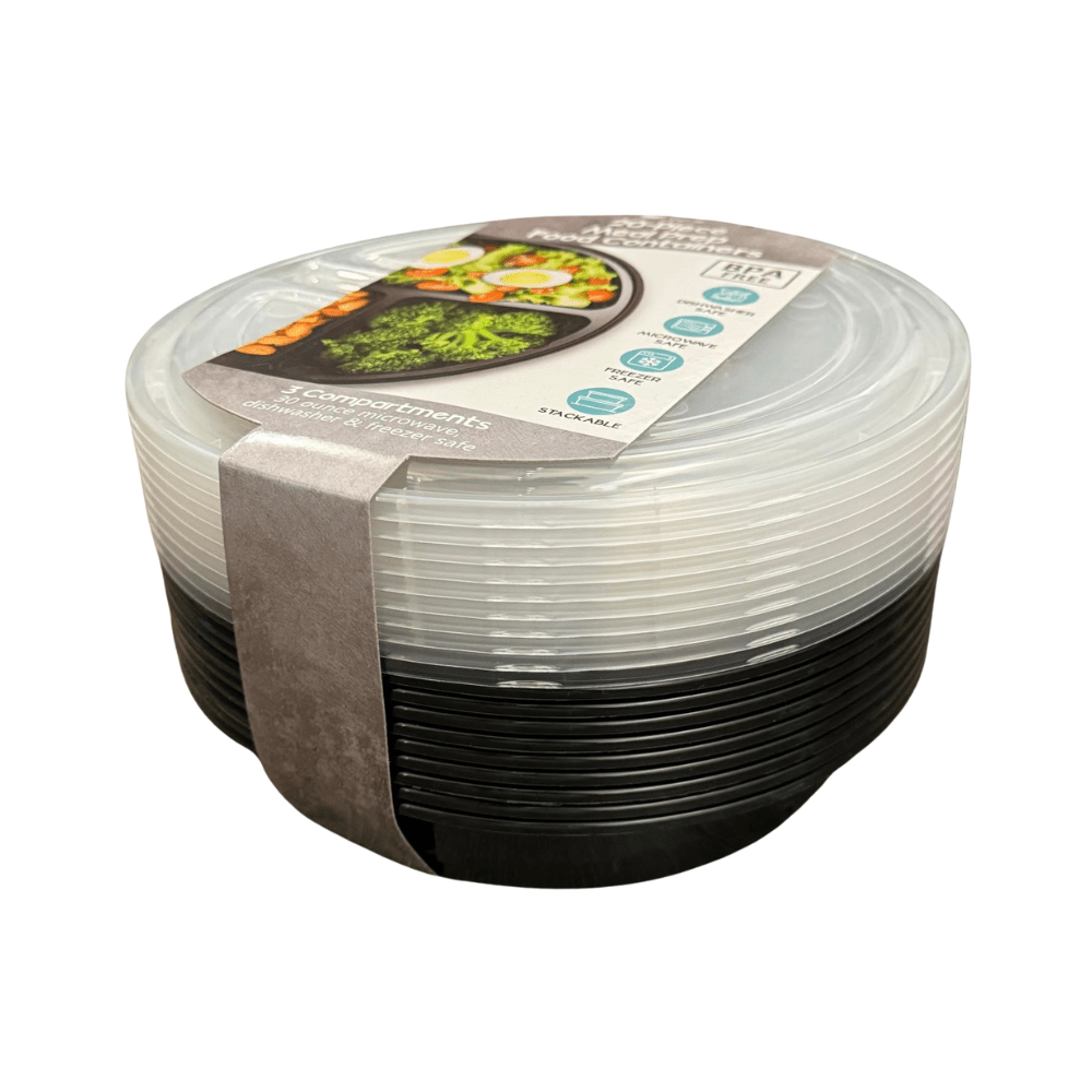 Ensemble de préparation de repas : 20 pièces, rond, noir - 3 sections - Jack Righteous