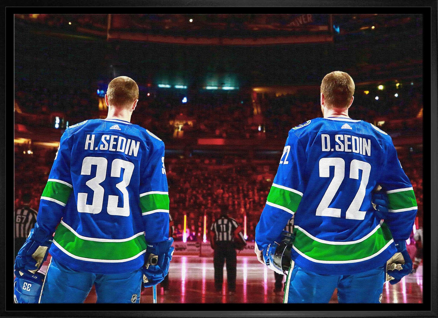Henrik Sedin and Daniel Sedin 20x29 Framed Canvas Canucks Anthem - H - Jack Righteous