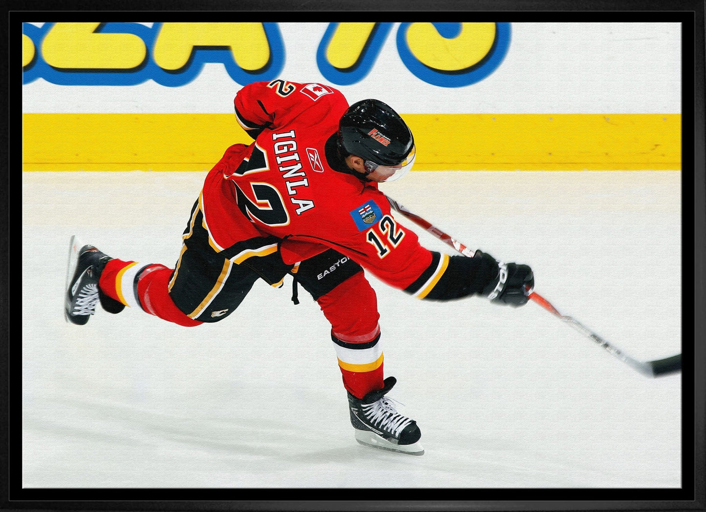 Jarome Iginla 20x29 Framed Canvas Flames Shooting - H - Jack Righteous