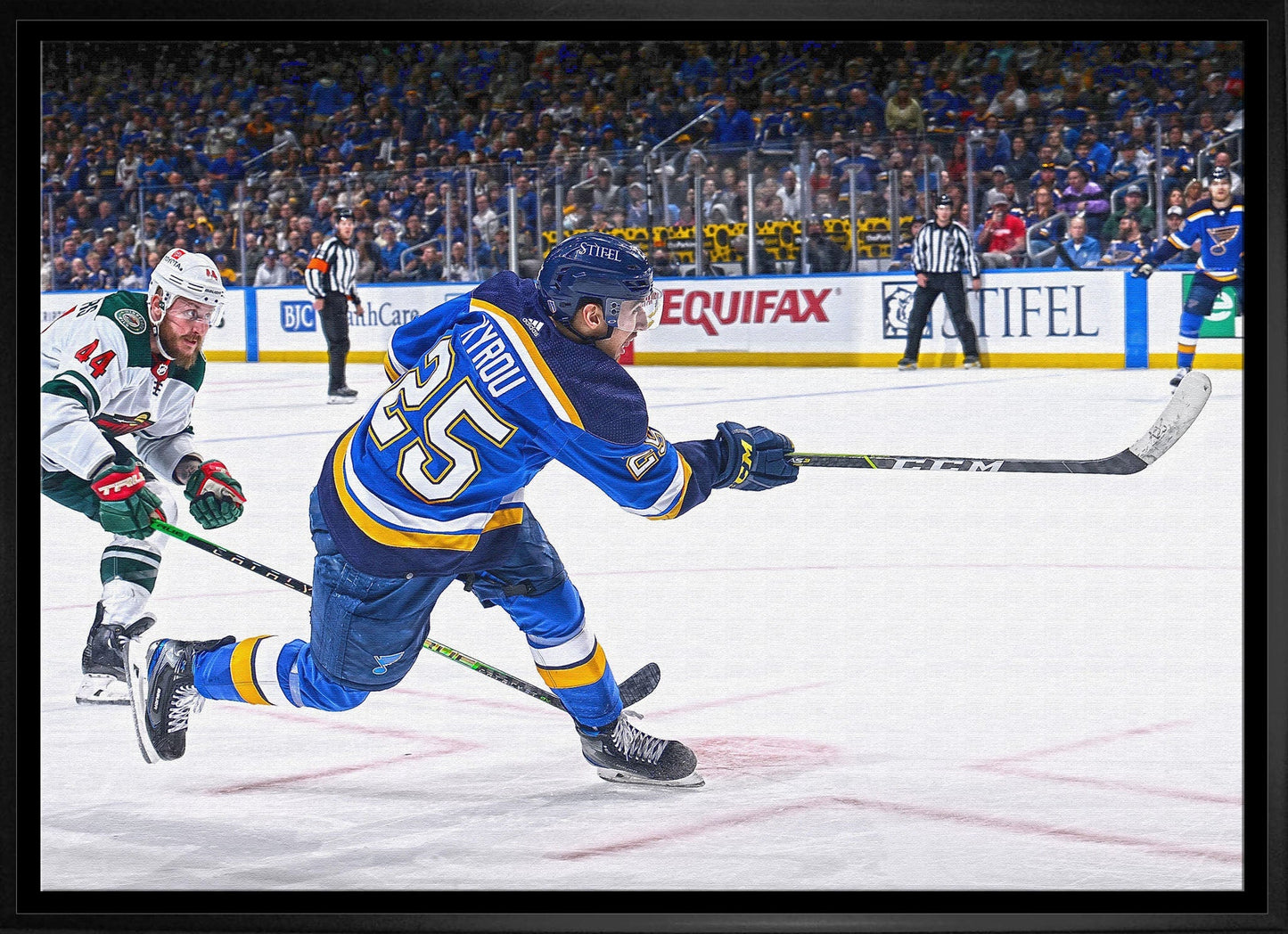 Jordan Kyrou St. Louis Blues Framed 20x29Shooting Canvas - Jack Righteous