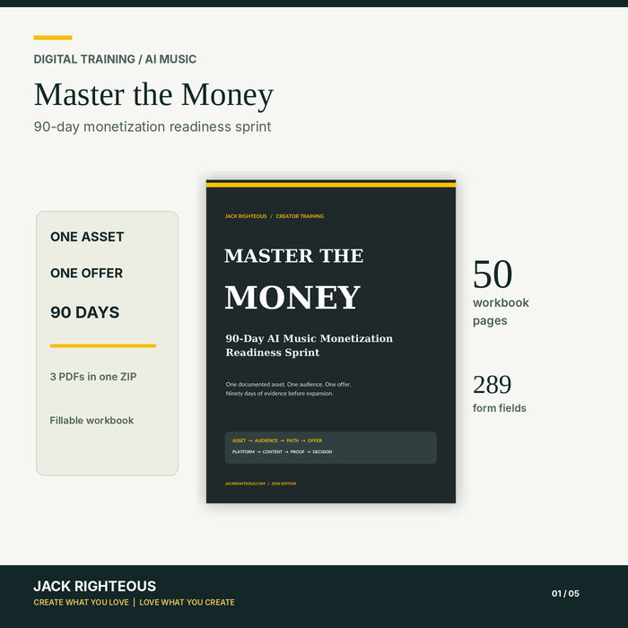 Master the Money 90-Day AI Music Monetization Readiness Sprint with fillable 50-page workbook
