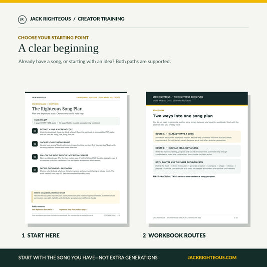 Start Here PDF and workbook showing two routes for an existing song or new idea