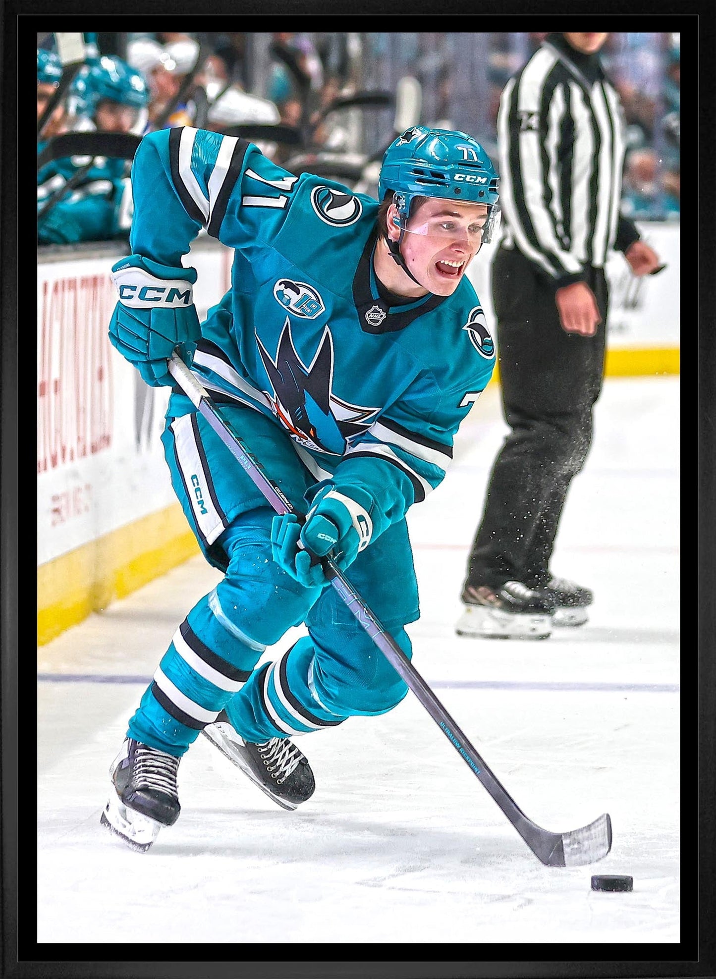Macklin Celebrini 20x29 Framed Canvas San Jose Sharks - Jack Righteous