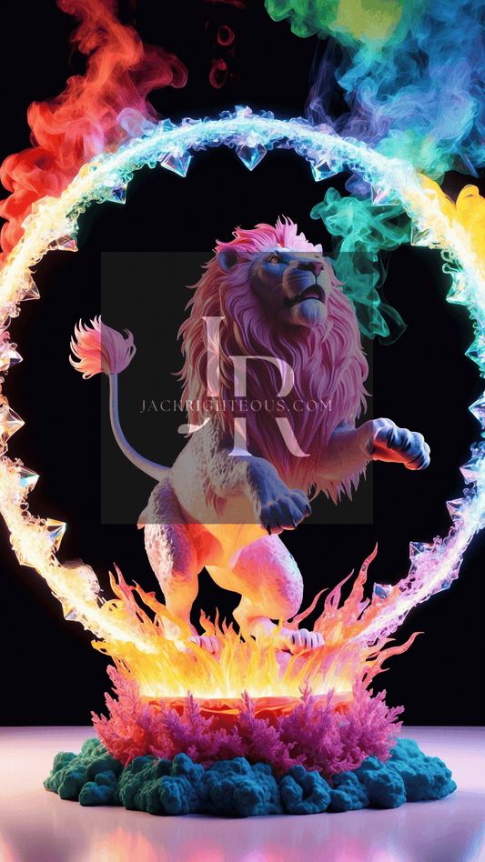 Majestic Neon Lion Digital Art Bundle - 14 High - Res AI Images (9:16) - Jack Righteous