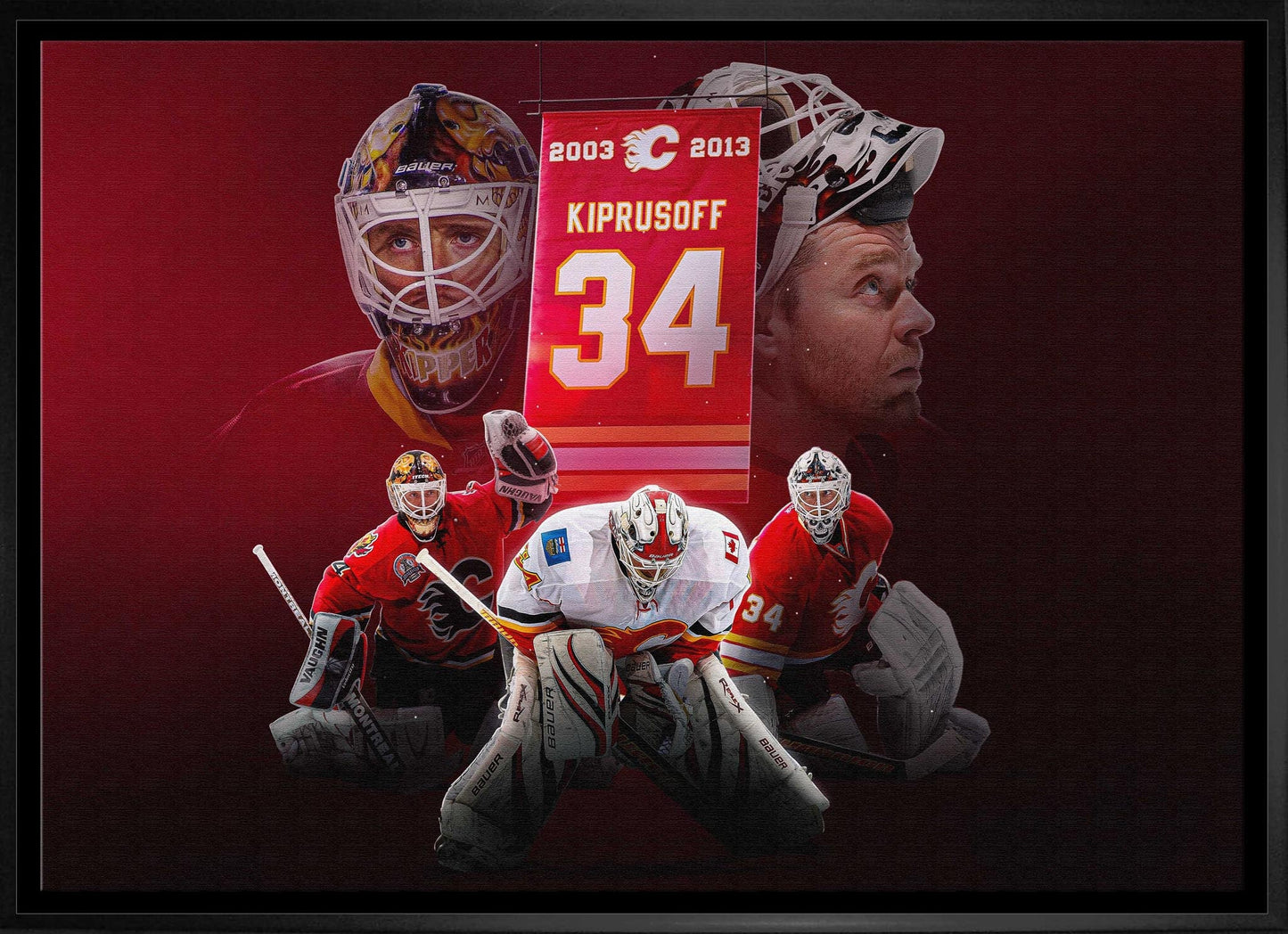 Miikka Kiprusoff 20x29 Framed Canvas Flames From Behind - H - Jack Righteous