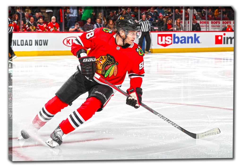 Patrick Kane 20x29 Framed Canvas Blackhawks Red - H Skating - Jack Righteous