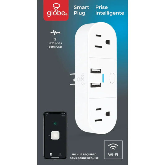 Prise Wi - Fi intelligente Globe avec 2 sorties 2 USB (50155) - Jack Righteous