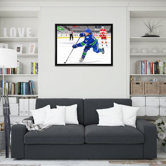 Quinn Hughes Vancouver Canucks Framed 20x29 Shooting Canvas - Jack Righteous