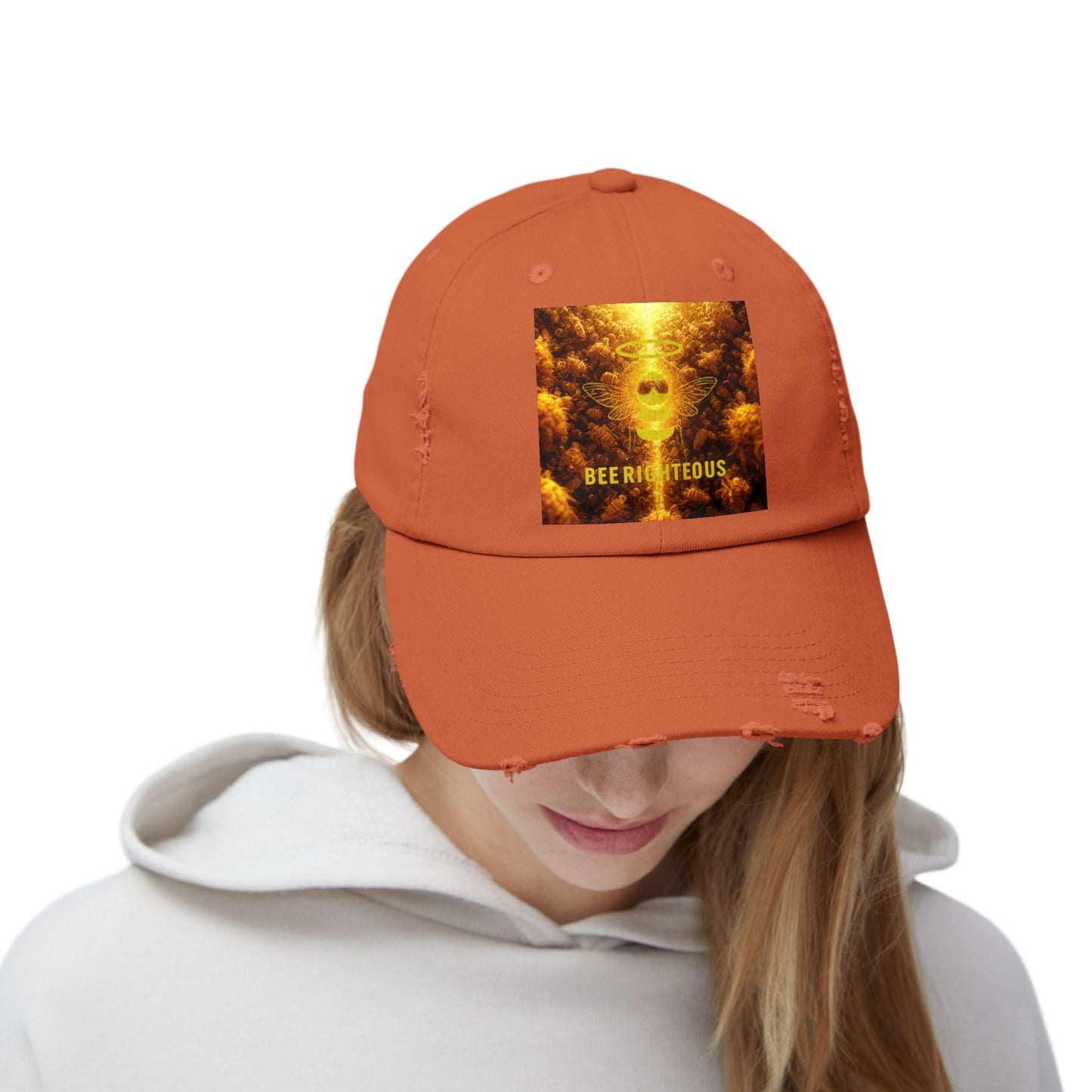 Stylish Distressed Cap - 'Bee Righteous' Design, Trendy Hat for Streetwear, Gift for Him/Her, Summer Accessory, Unisex Fashion - Jack Righteous