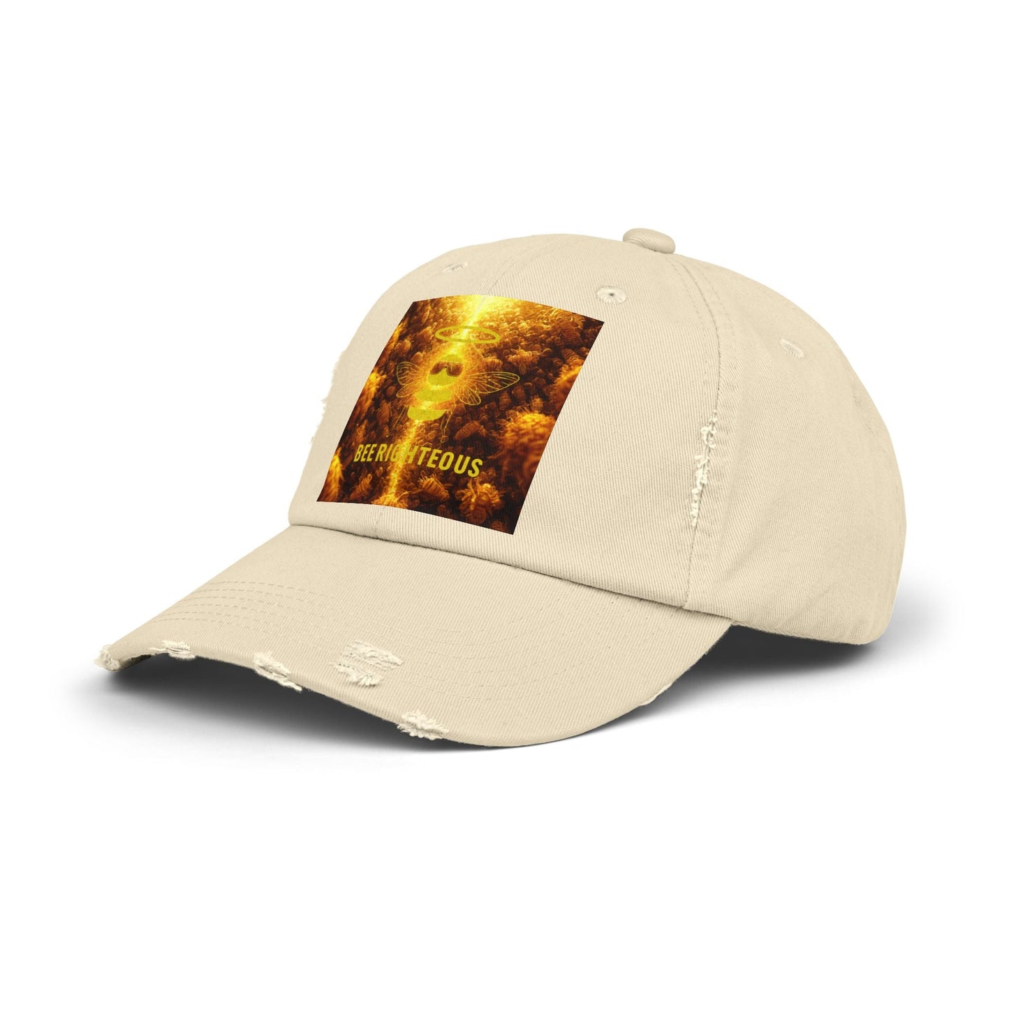 Stylish Distressed Cap - 'Bee Righteous' Design, Trendy Hat for Streetwear, Gift for Him/Her, Summer Accessory, Unisex Fashion - Jack Righteous