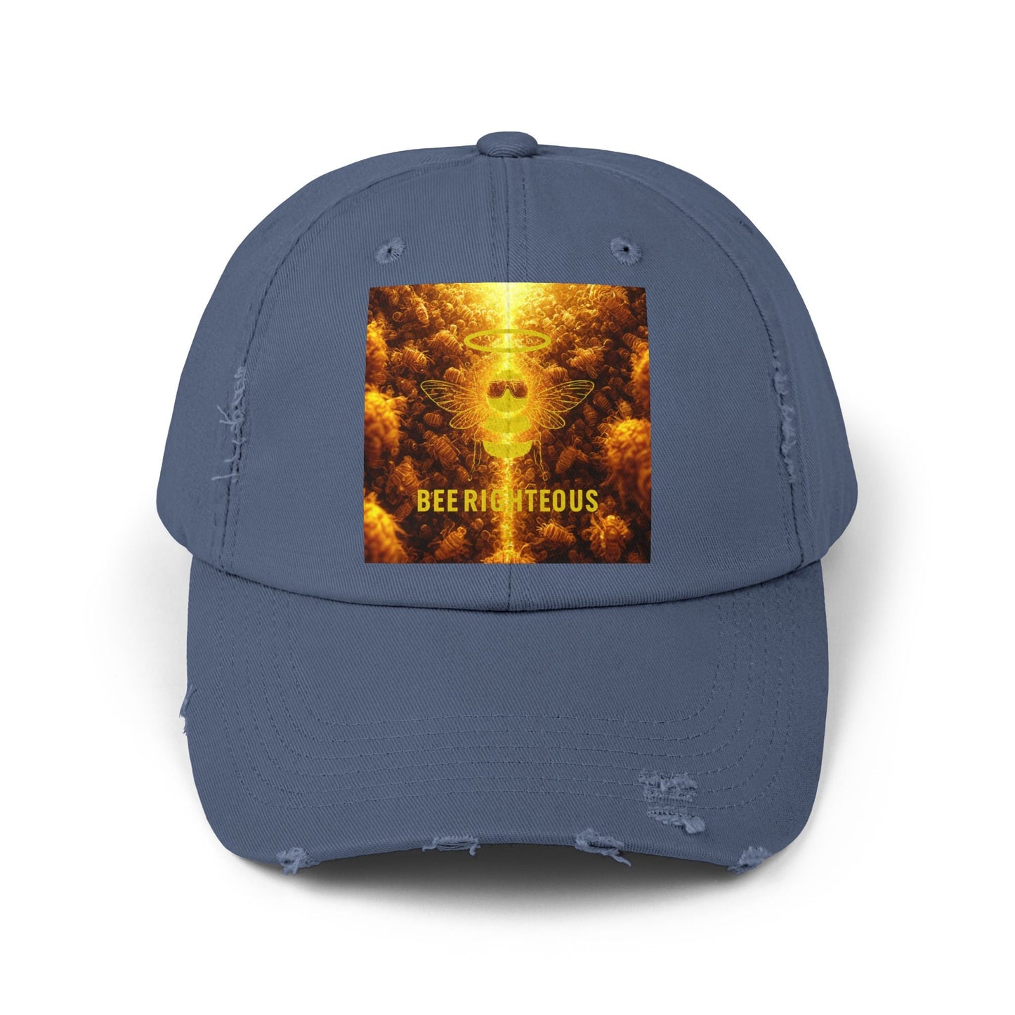 Stylish Distressed Cap - 'Bee Righteous' Design, Trendy Hat for Streetwear, Gift for Him/Her, Summer Accessory, Unisex Fashion - Jack Righteous