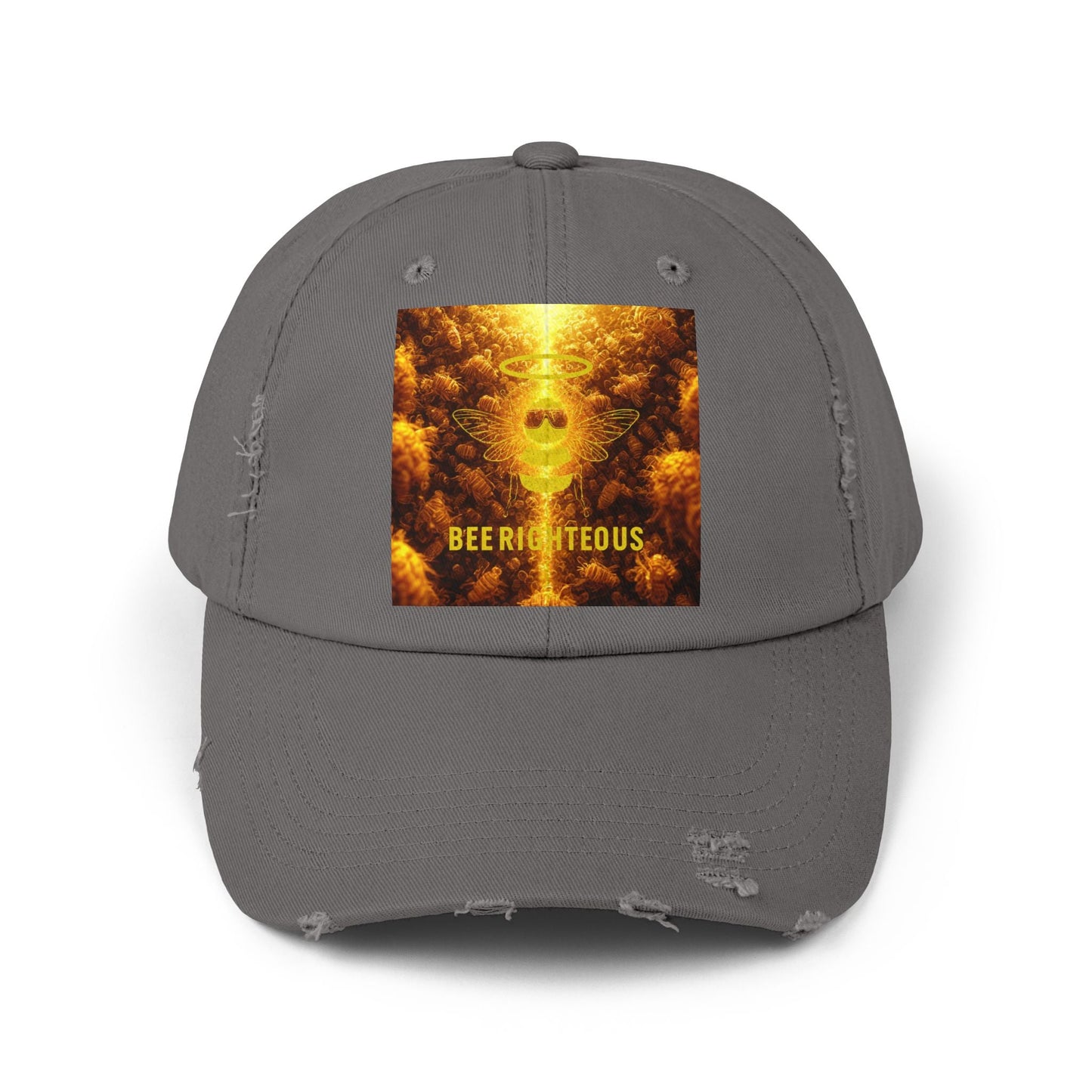 Stylish Distressed Cap - 'Bee Righteous' Design, Trendy Hat for Streetwear, Gift for Him/Her, Summer Accessory, Unisex Fashion - Jack Righteous