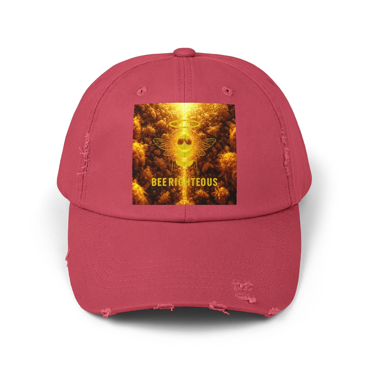 Stylish Distressed Cap - 'Bee Righteous' Design, Trendy Hat for Streetwear, Gift for Him/Her, Summer Accessory, Unisex Fashion - Jack Righteous