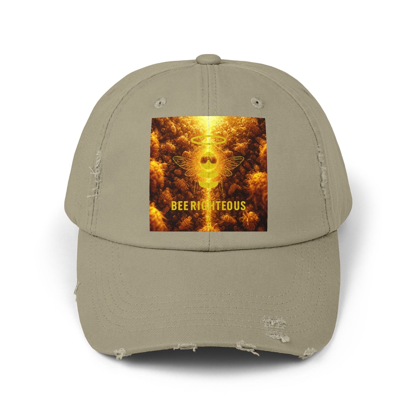 Stylish Distressed Cap - 'Bee Righteous' Design, Trendy Hat for Streetwear, Gift for Him/Her, Summer Accessory, Unisex Fashion - Jack Righteous