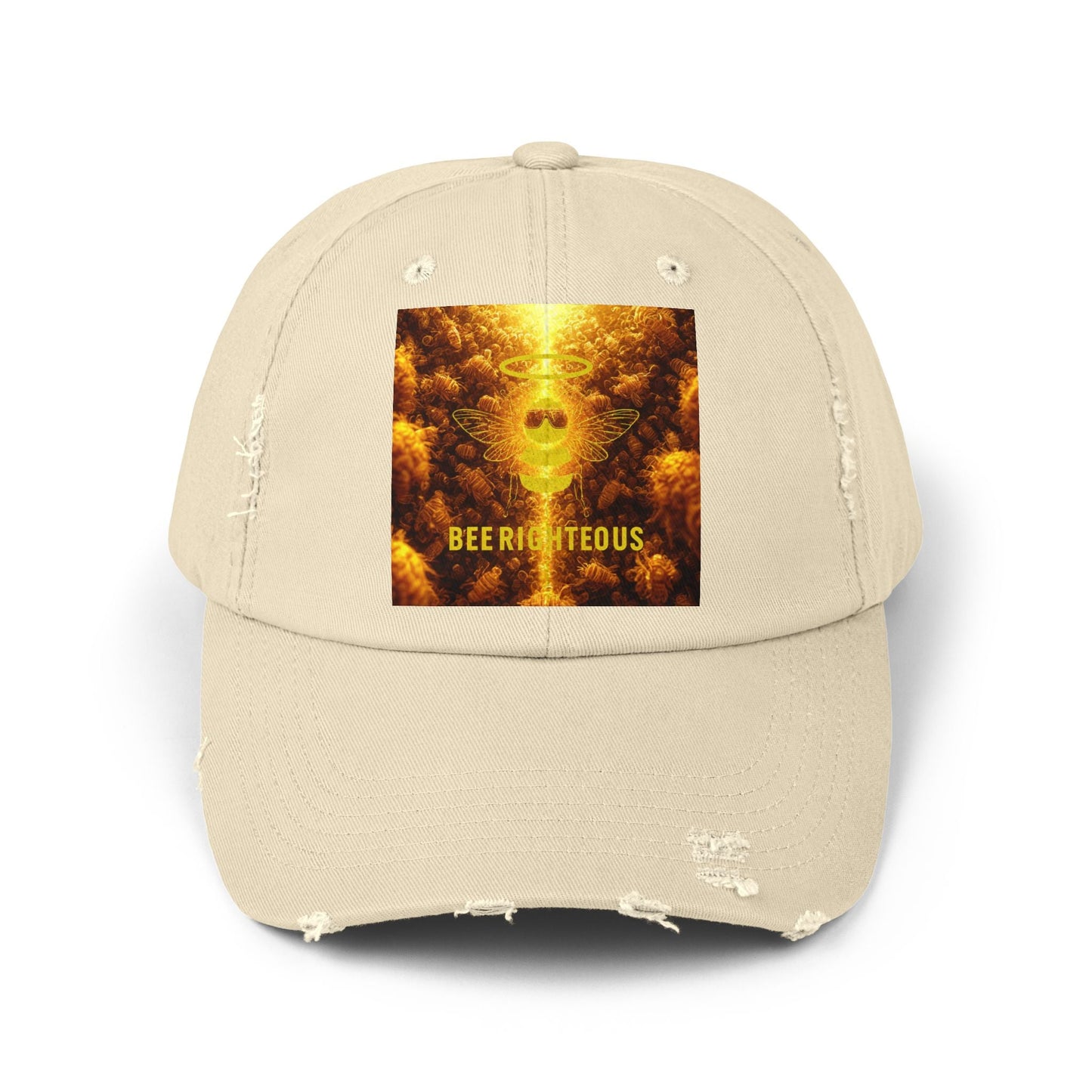 Stylish Distressed Cap - 'Bee Righteous' Design, Trendy Hat for Streetwear, Gift for Him/Her, Summer Accessory, Unisex Fashion - Jack Righteous