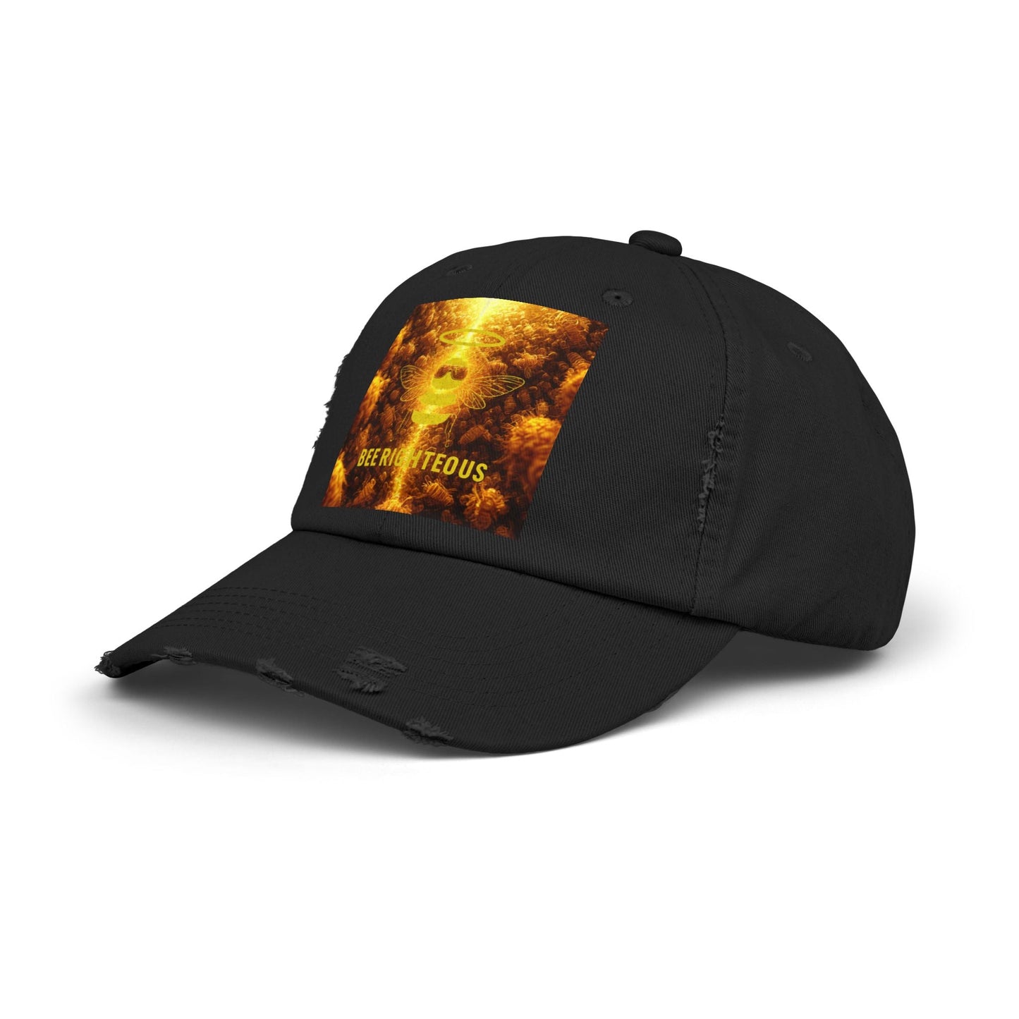 Stylish Distressed Cap - 'Bee Righteous' Design, Trendy Hat for Streetwear, Gift for Him/Her, Summer Accessory, Unisex Fashion - Jack Righteous