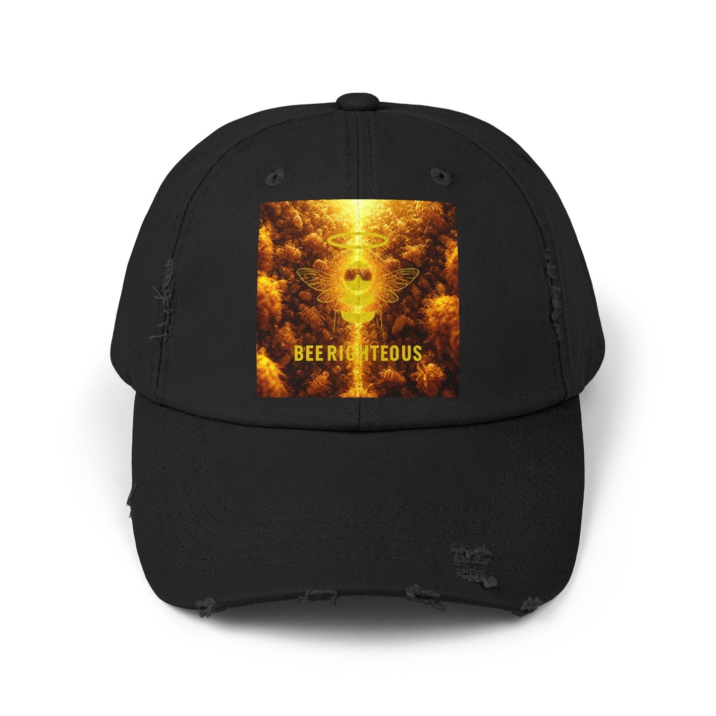 Stylish Distressed Cap - 'Bee Righteous' Design, Trendy Hat for Streetwear, Gift for Him/Her, Summer Accessory, Unisex Fashion - Jack Righteous