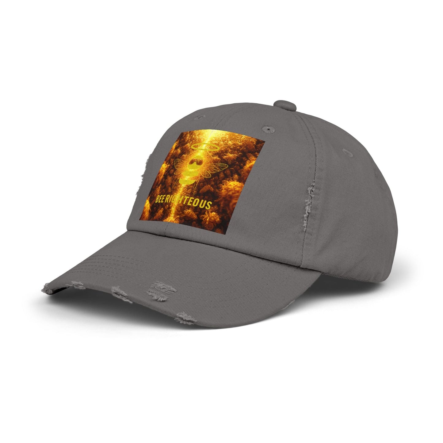 Stylish Distressed Cap - 'Bee Righteous' Design, Trendy Hat for Streetwear, Gift for Him/Her, Summer Accessory, Unisex Fashion - Jack Righteous