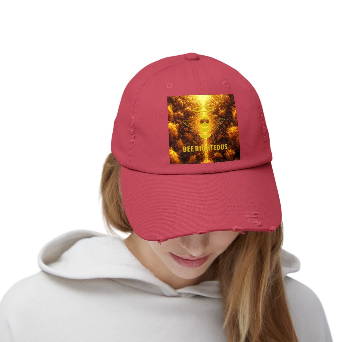 Stylish Distressed Cap - 'Bee Righteous' Design, Trendy Hat for Streetwear, Gift for Him/Her, Summer Accessory, Unisex Fashion - Jack Righteous