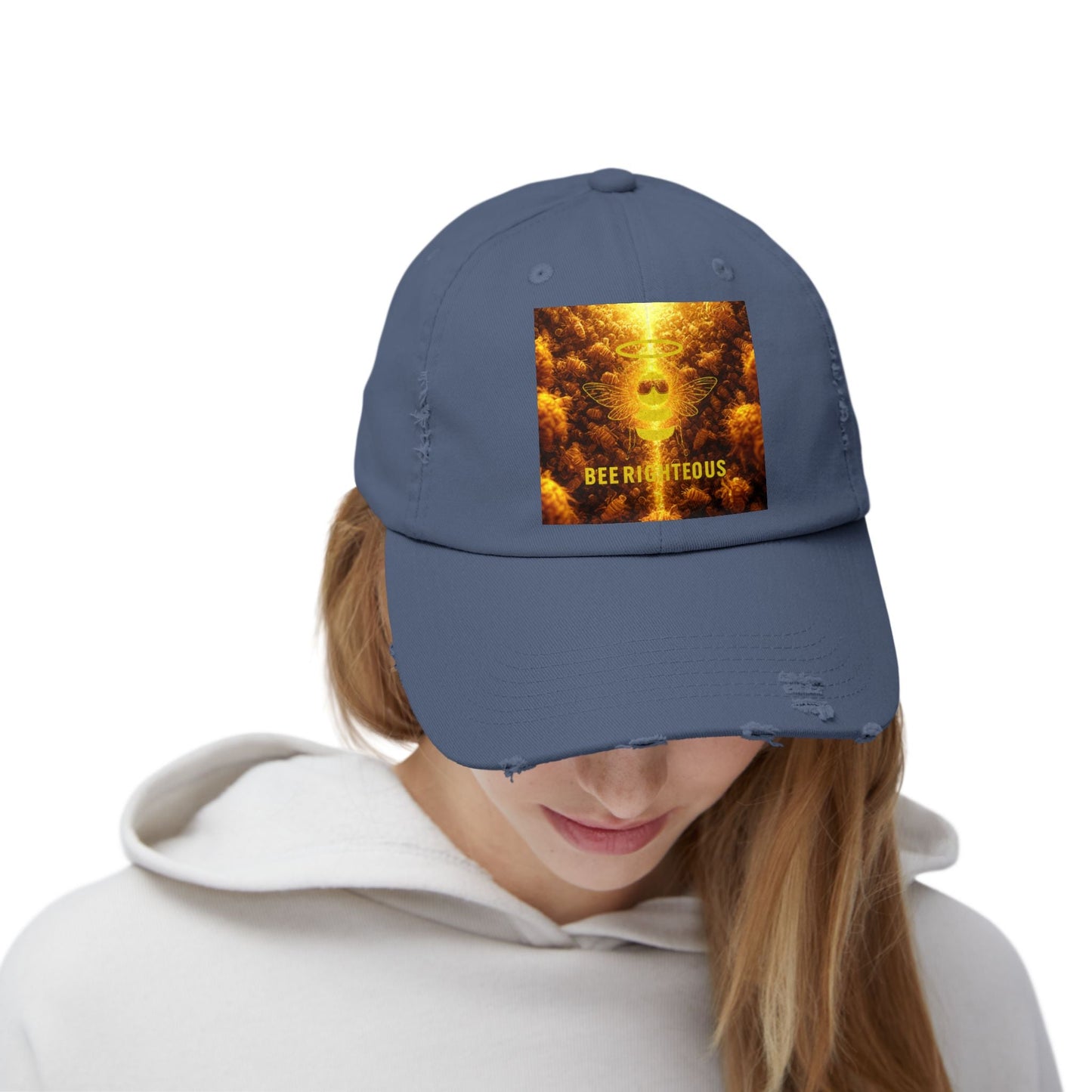Stylish Distressed Cap - 'Bee Righteous' Design, Trendy Hat for Streetwear, Gift for Him/Her, Summer Accessory, Unisex Fashion - Jack Righteous