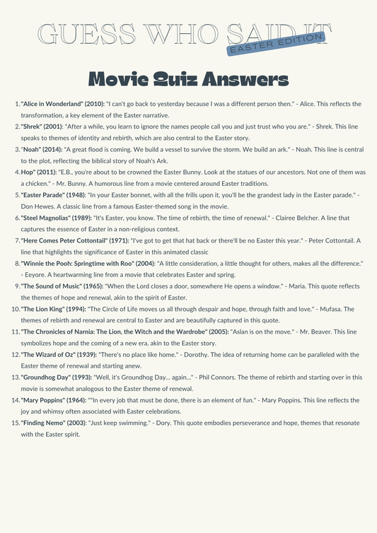 Classic Film Quotes Easter Quiz - Printable Family Game - Jack Righteous