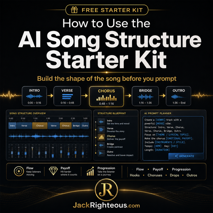 AI Song Structure Starter Kit with visual elements and text on a dark background