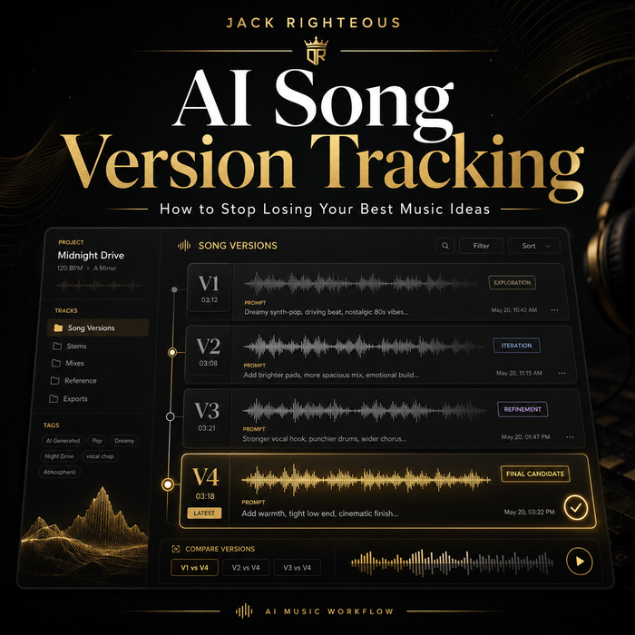AI song version tracking workflow for comparing generations, revisions and approved music assets without losing progress