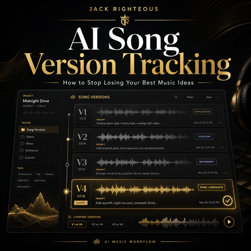 AI song version tracking workflow for comparing generations, revisions and approved music assets without losing progress