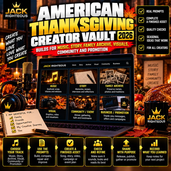 American Thanksgiving Creator Vault for music, stories, family, visuals and campaigns — JackRighteous.com cover