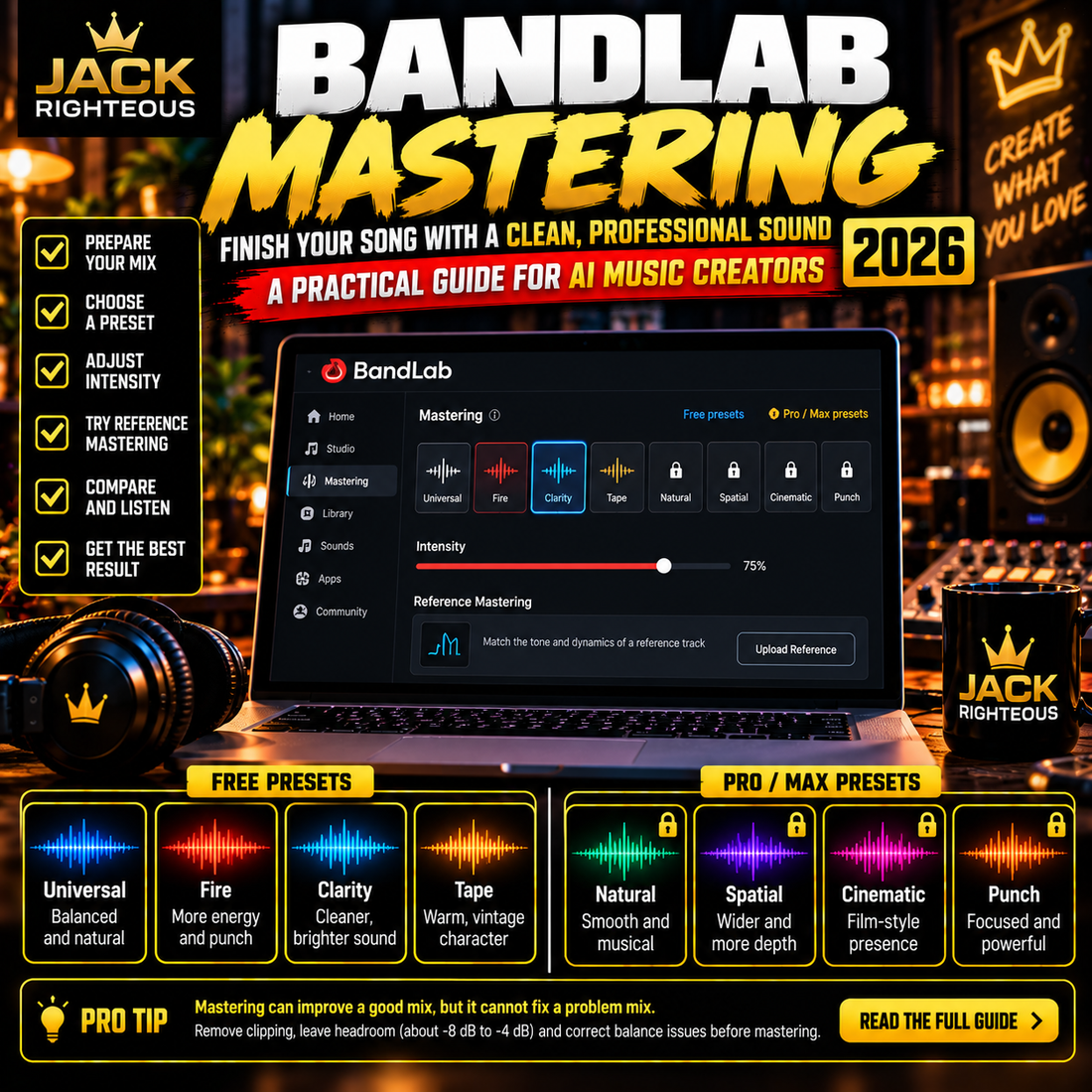 BandLab Mastering 2026: Presets, Intensity, Reference Mastering & Mix Prep