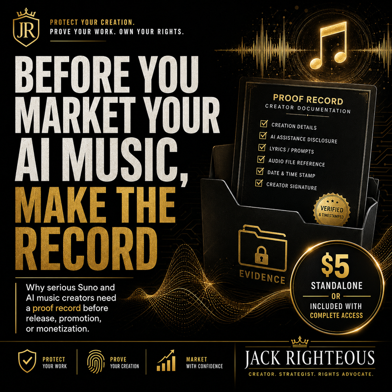 Before You Market Your AI Music, Make the Record — AI music documentation guide by Jack Righteous