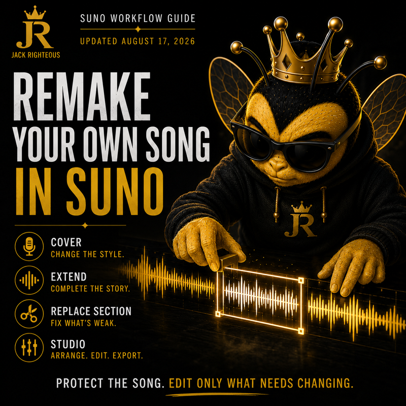 Remake Your Own Song in Suno: Cover, Extend, Replace Section & Studio