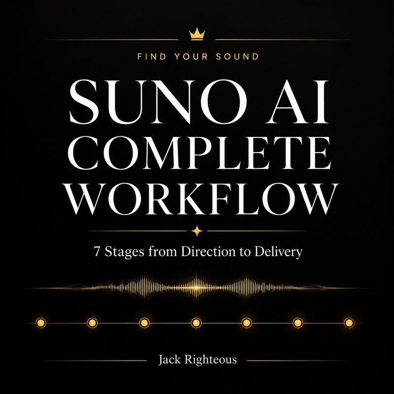 Premium Suno AI workflow cover showing seven stages from creative direction to final song delivery.
