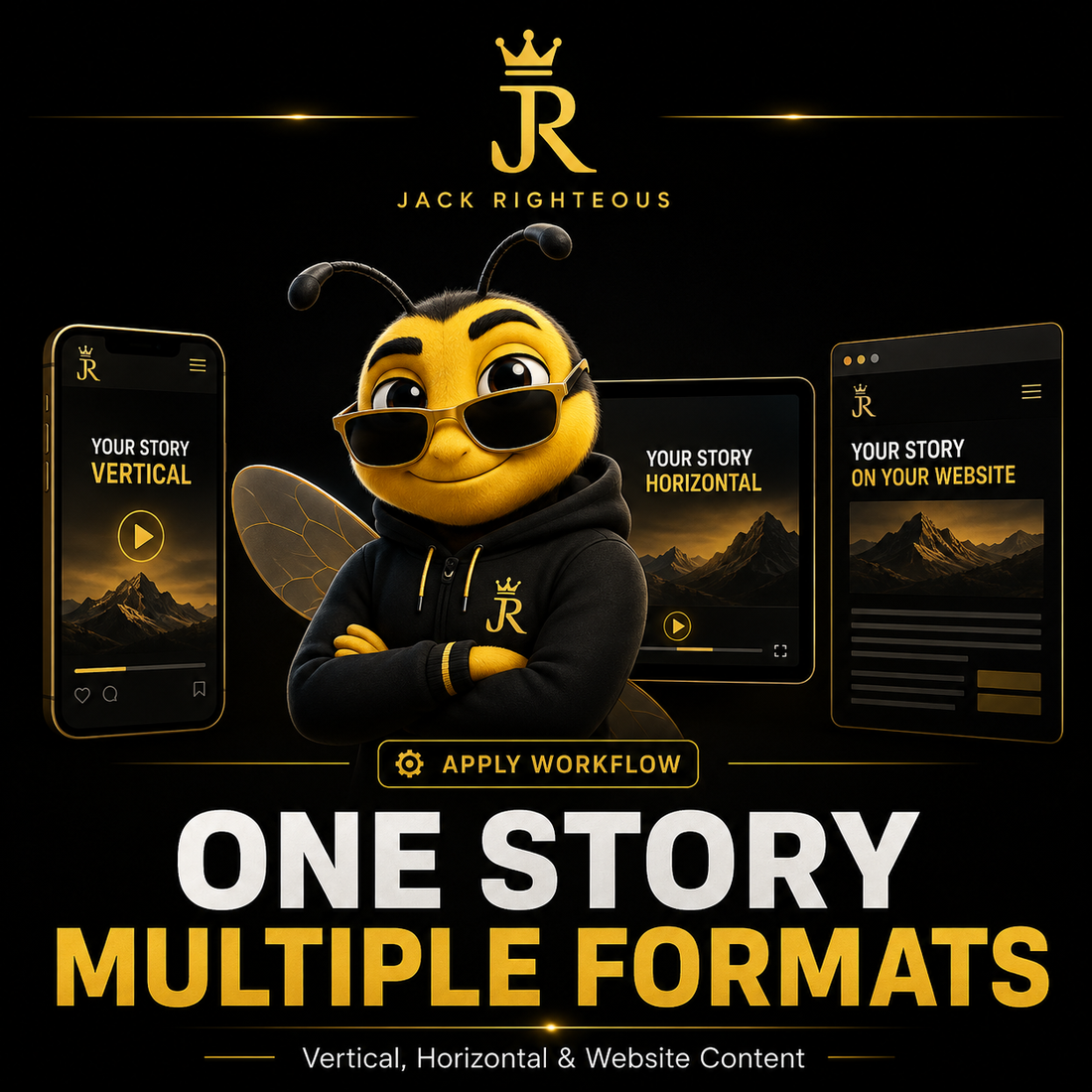 Bee Righteous presents one story across vertical, horizontal and website formats in a premium branded design.