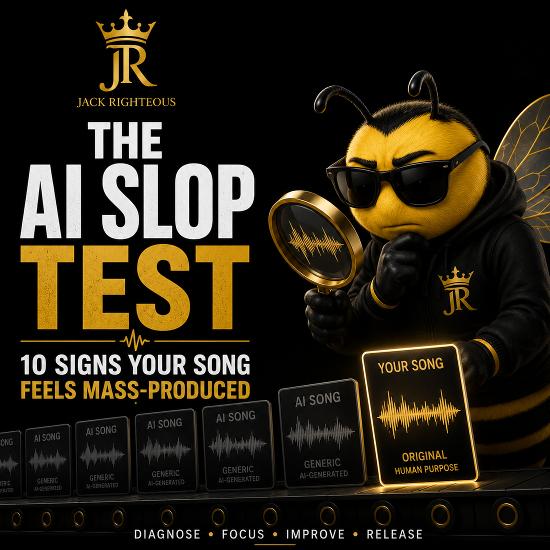 Bee Righteous inspects generic AI songs to find one original track with human purpose in The AI Slop Test.