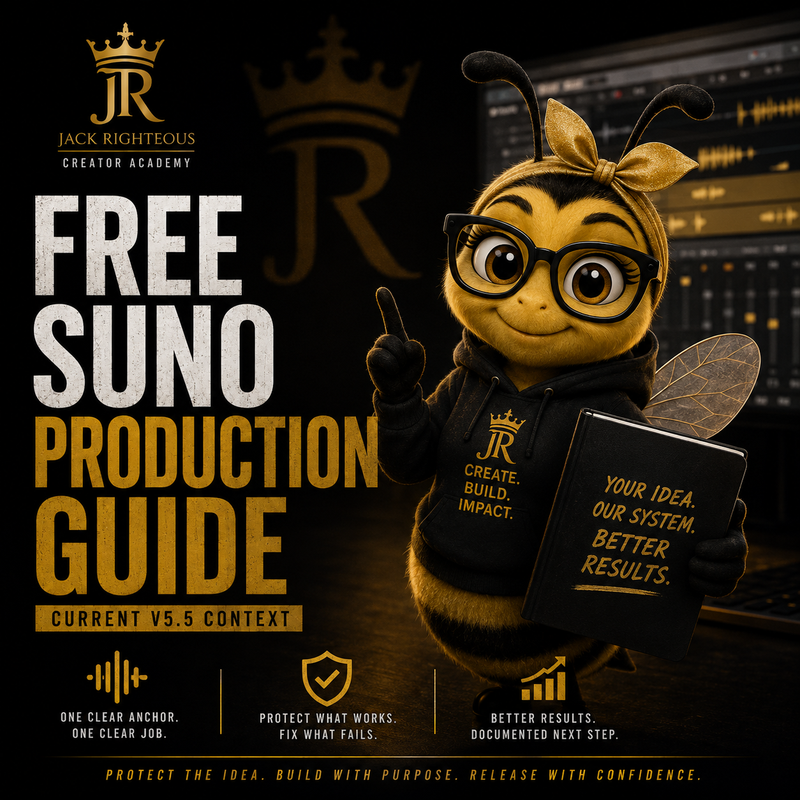 Bee Righteous presents a free Suno audio upload guide for preserving one clear musical anchor and testing one controlled change.