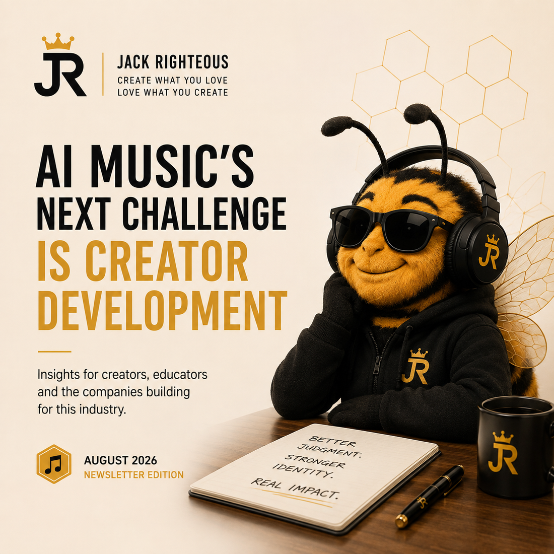 Bee Righteous explores AI music creator development for Jack Righteous’ August 2026 newsletter.