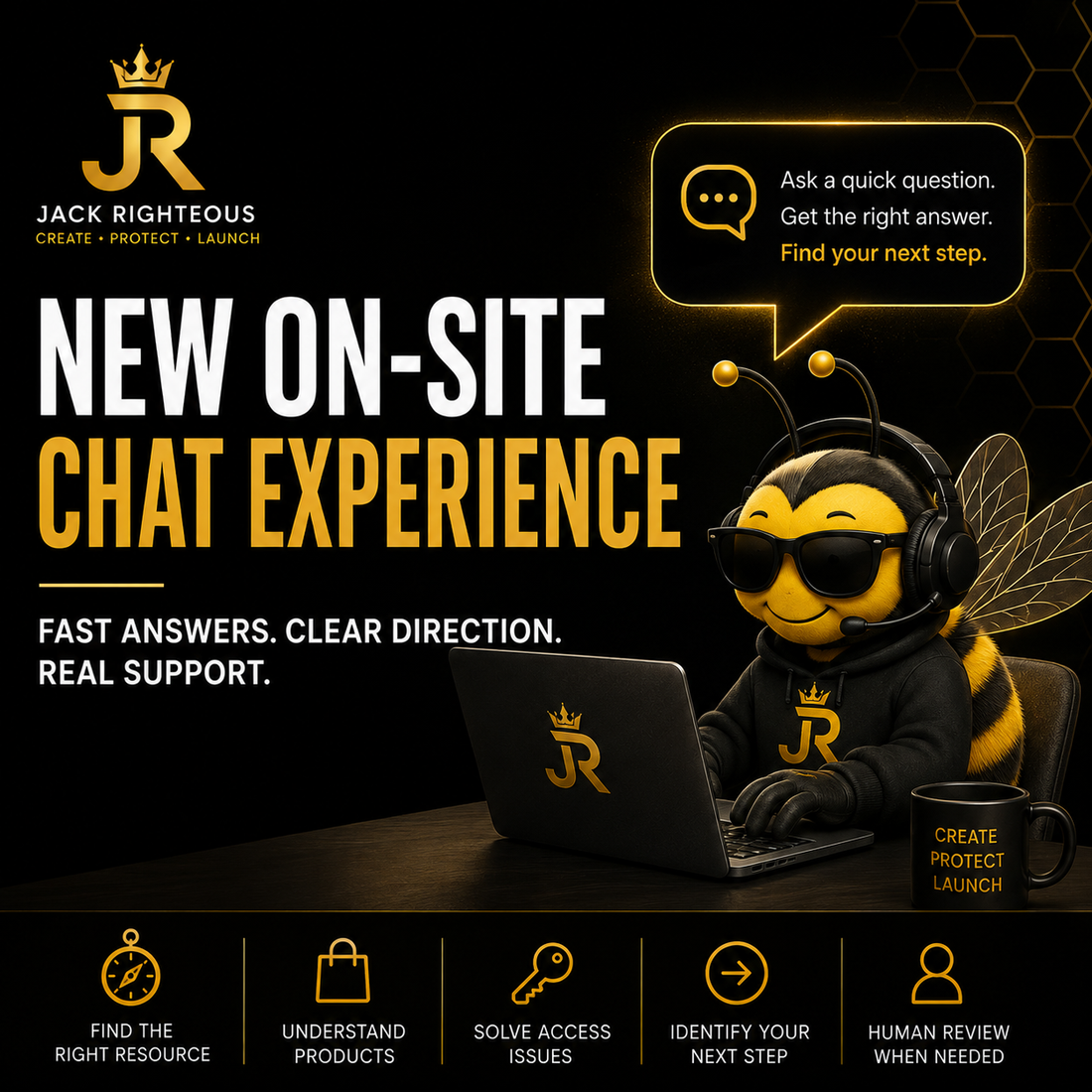 Jack Righteous on-site chat helps visitors find resources, understand products, solve access issues and choose their next step.