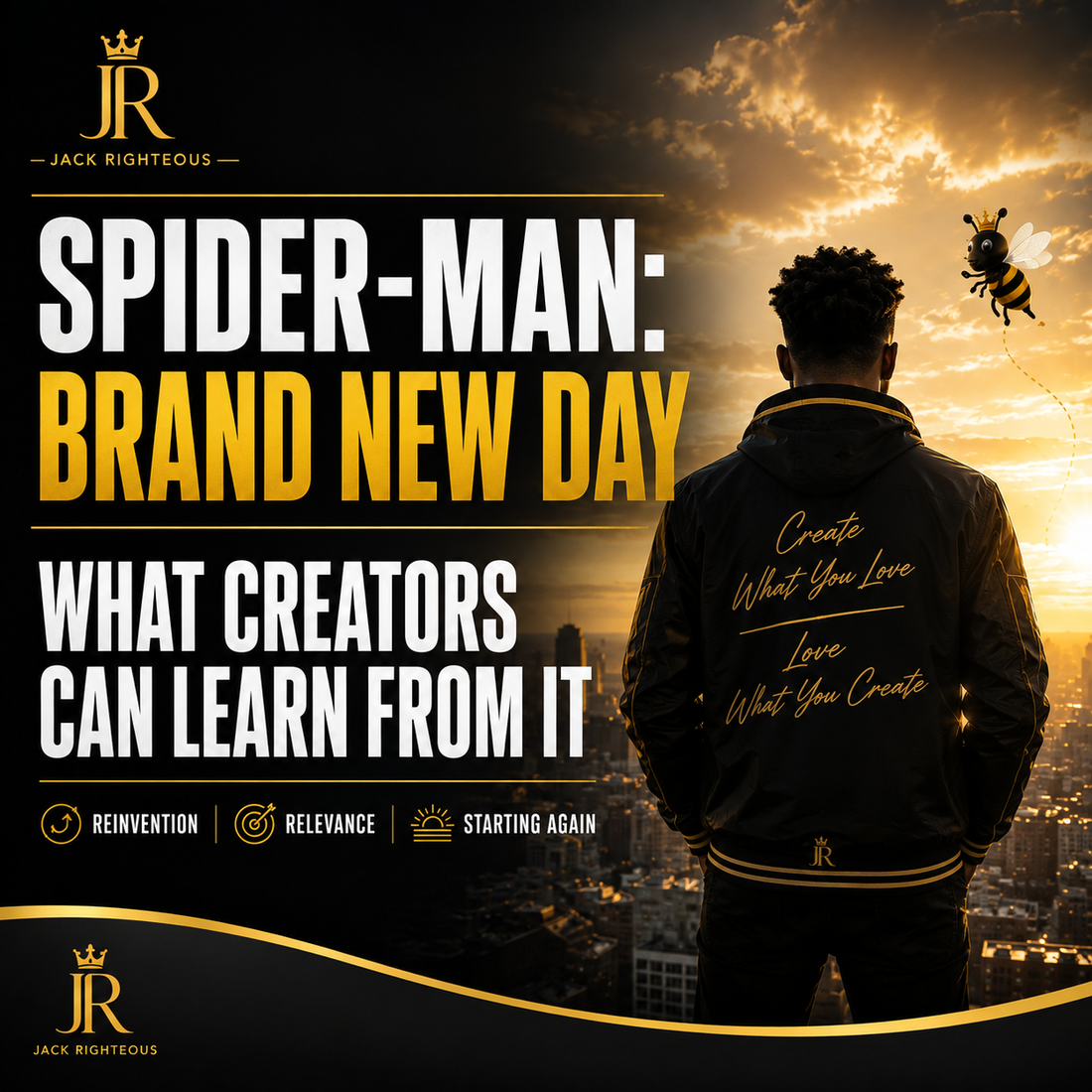Spider-Man: Brand New Day creator lessons on reinvention, relevance and starting again, with Jack Righteous branding.