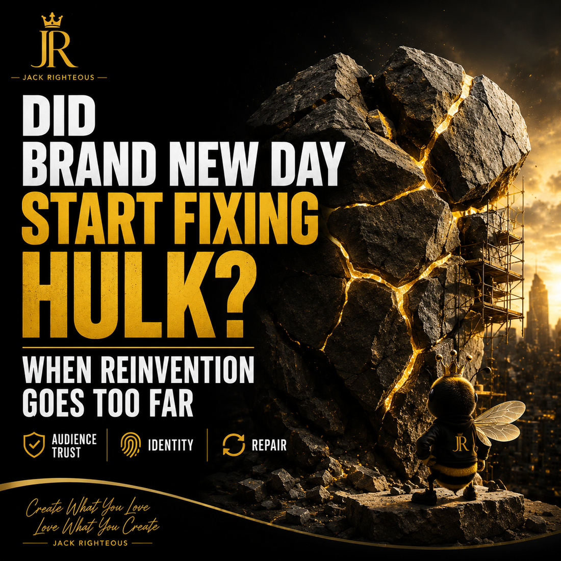 Hulk creator lessons on reinvention, audience trust and repair in Spider-Man: Brand New Day, with Jack Righteous branding.