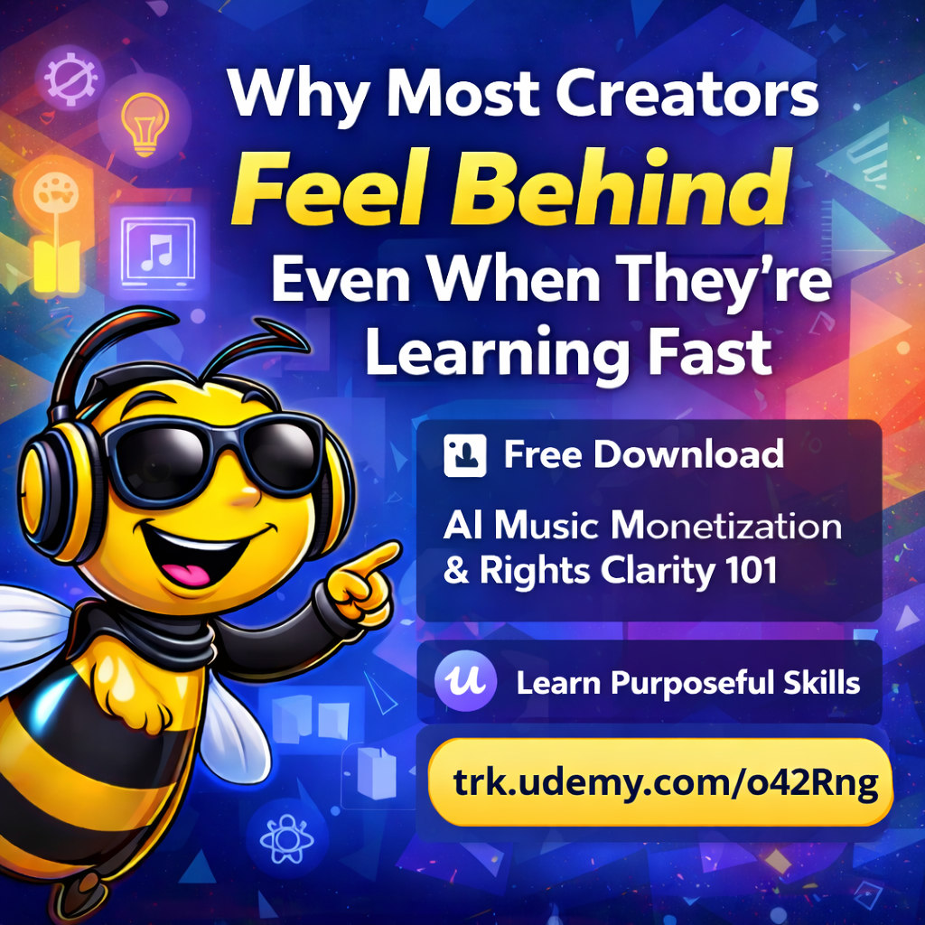 Bee Righteous mascot highlighting why creators feel behind even while learning fast with AI tools