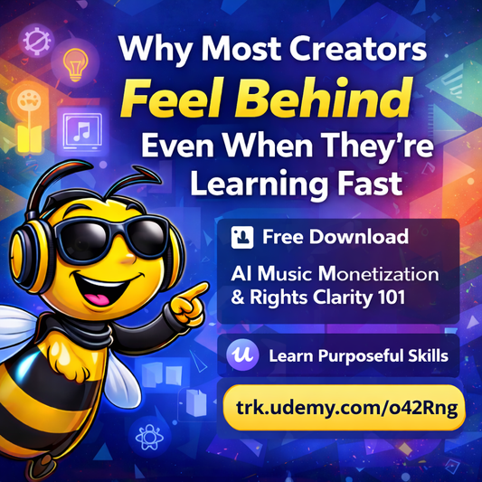 Bee Righteous mascot highlighting why creators feel behind even while learning fast with AI tools