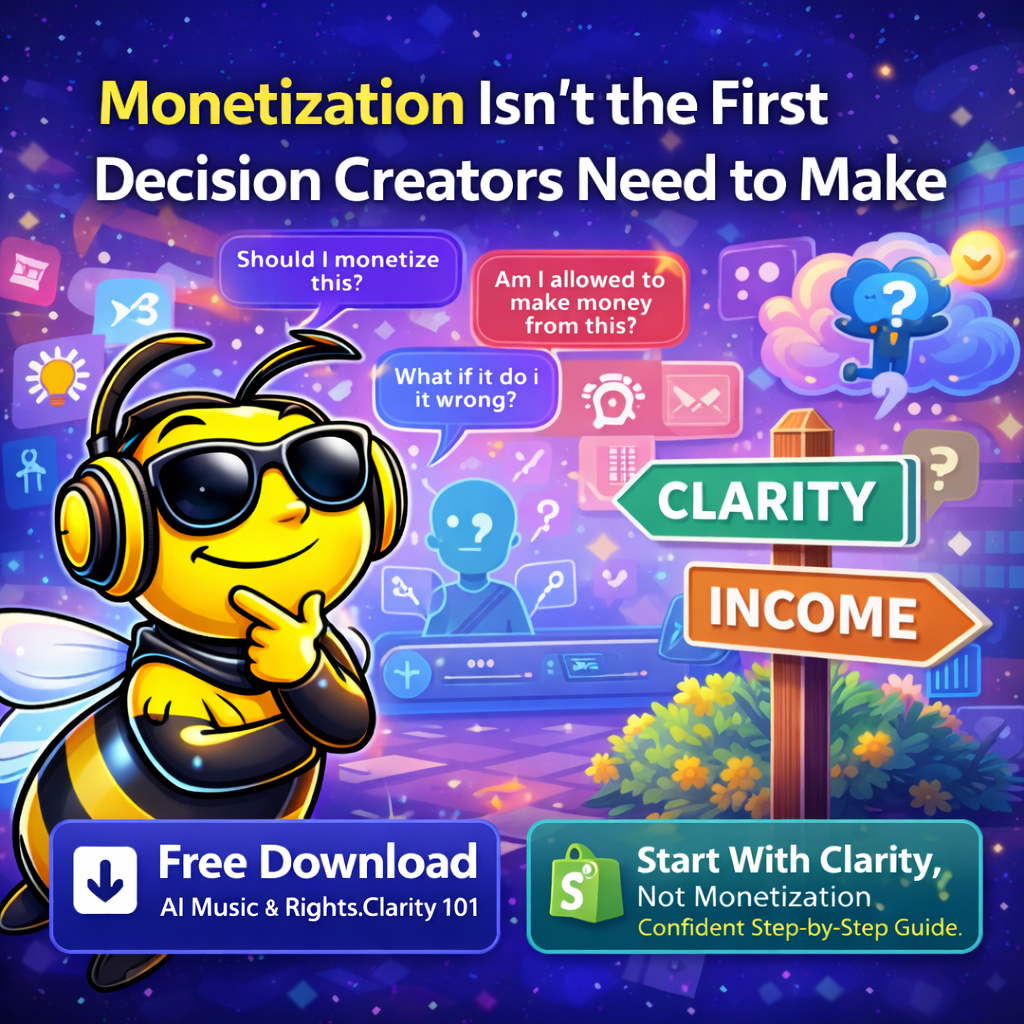 Bee Righteous mascot illustrating monetization questions and the importance of clarity before income