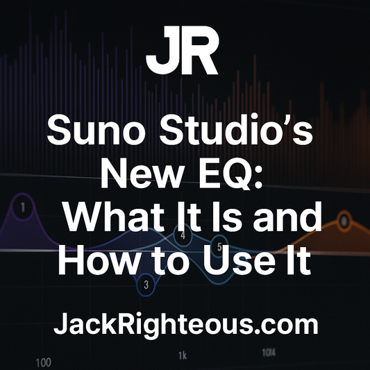 Parametric EQ graph with waveform, JR logo, and blog title over a dark background for JackRighteous.com cover image.