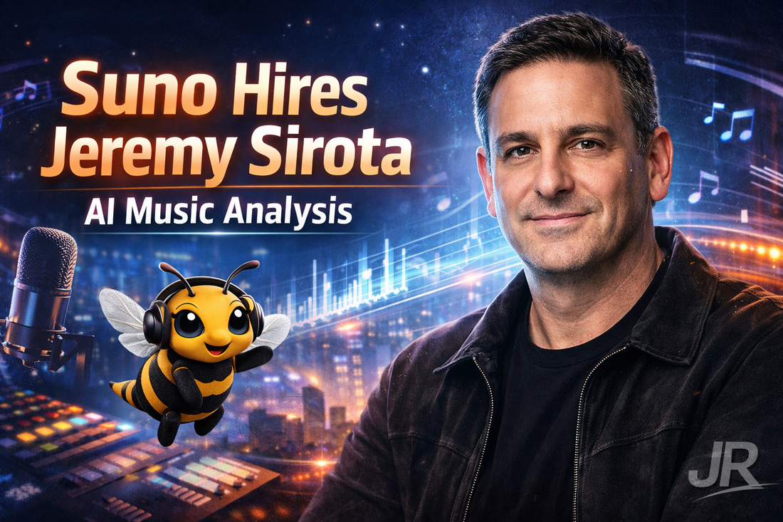 Suno hires Jeremy Sirota as Chief Commercial Officer — AI music licensing and strategy analysis cover image