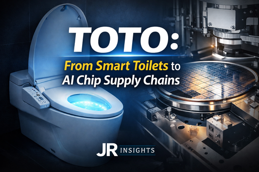 TOTO smart toilet beside semiconductor wafer equipment illustrating its role in AI chip manufacturing supply chains