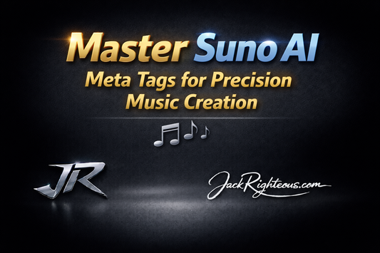 Master Suno AI Meta Tags for Precision Music Creation cover with stylized JR logo and JackRighteous.com branding