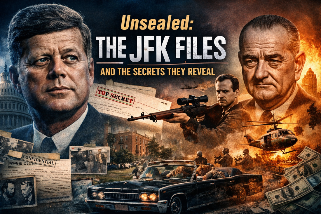 JFK Files Part 9 cover: who benefited from JFK’s assassination, power shifts, CIA, mafia, military-industrial complex