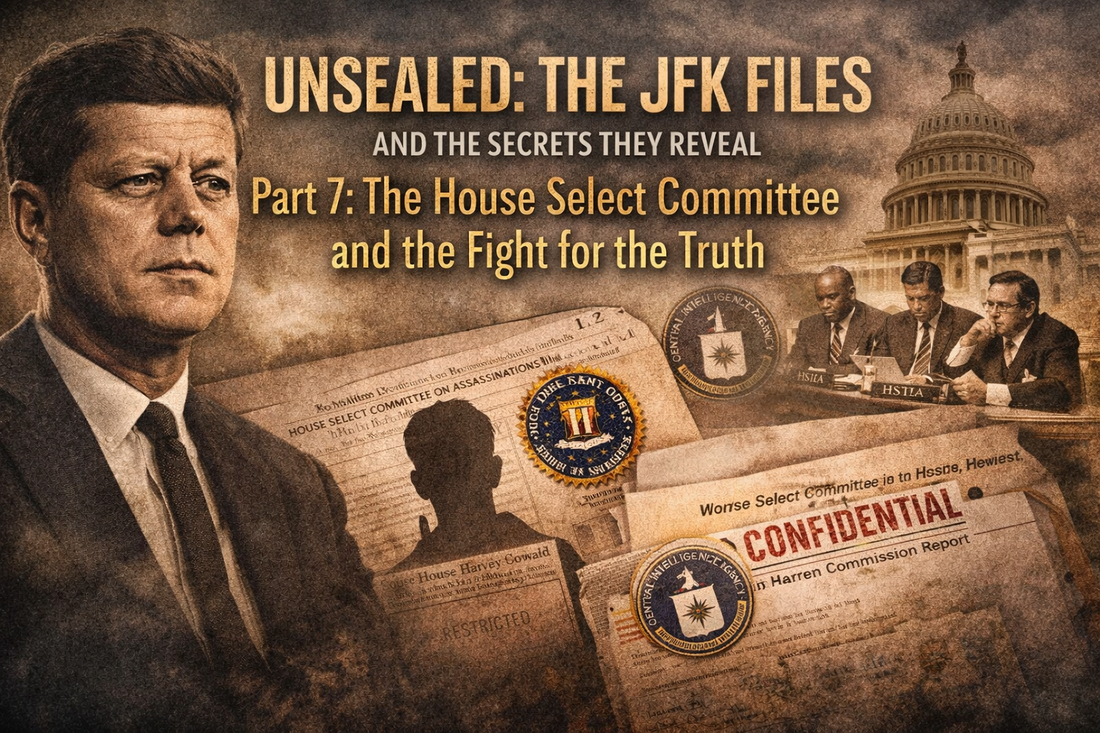 Unsealed: The JFK Files and the Secrets They Reveal Part 7 cover image featuring John F. Kennedy, the House Select Committee on Assassinations, and CIA/FBI documents